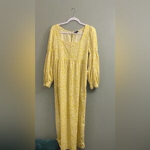 Who What Wear Yellow & multi color Long Sleeve Midi Dress Cotton size M